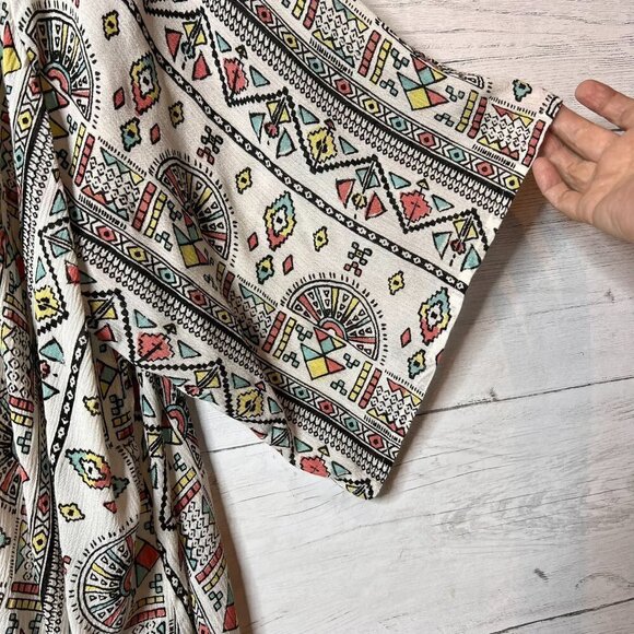 Billabong Kimono Cardigan Size S/M Salty Waves Geometric Aztec Print Fringe Boho - Picture 9 of 16